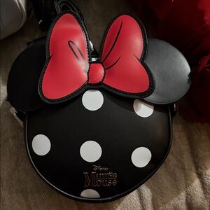 Disney Minnie Primark Mouse Black Polka Dot Crossbody Bag with Red Bow